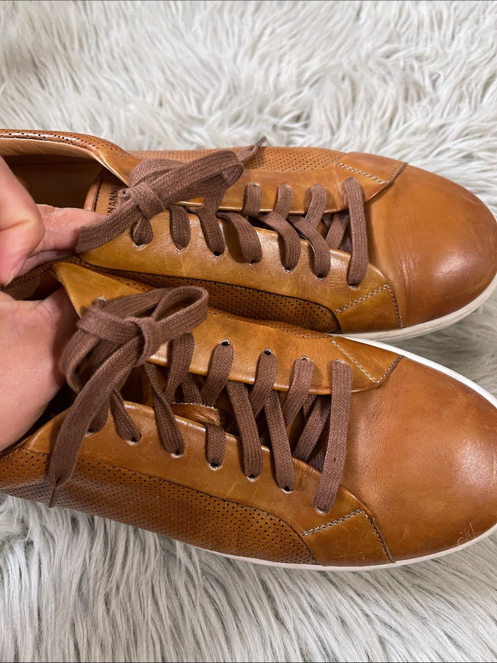 Magnanni Tan Leather Perforated Sneakers - Picture 4 of 7